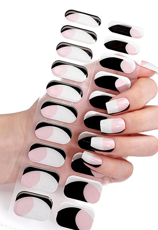 Pink white and black pattern UV gel nail stickers